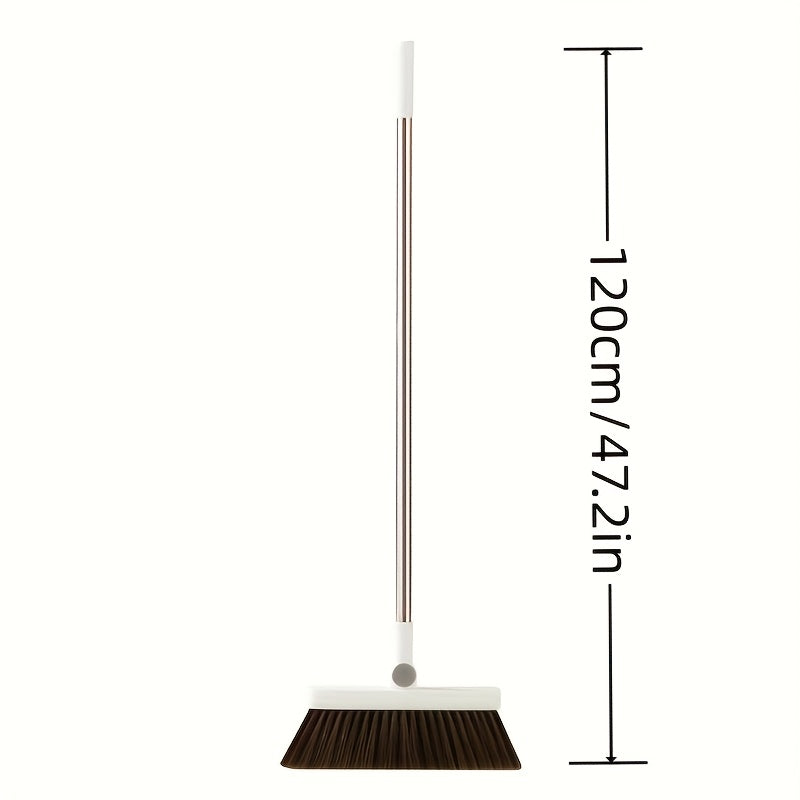 180° Rotating Broom with Adjustable Handle - 47.2 Inch Total Length, 120cm Stick Length, Ideal for Hard Floors in Living Room & Bedroom, Easy Ceiling Cleaning, White & Brown Bristles