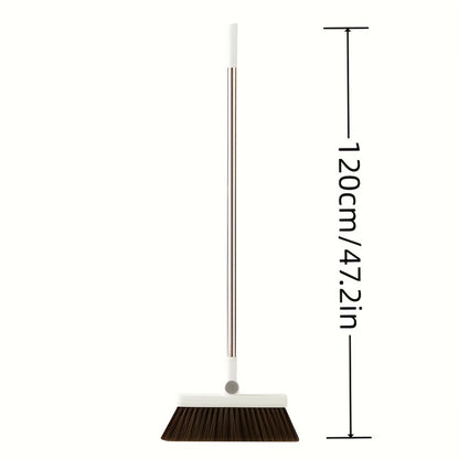 180° Rotating Broom with Adjustable Handle - 47.2 Inch Total Length, 120cm Stick Length, Ideal for Hard Floors in Living Room & Bedroom, Easy Ceiling Cleaning, White & Brown Bristles