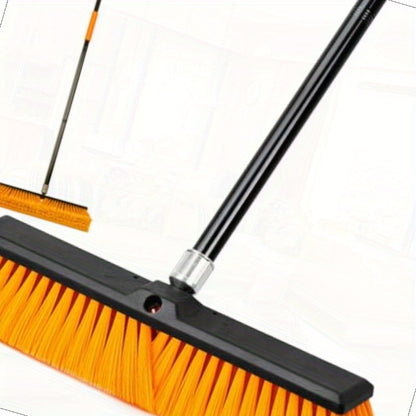 18" Heavy Duty Industrial Push Broom with 59.4" Extendable Steel Handle & 6-Row Stiff Orange Bristles - Durable Plastic Head for Concrete, Wood, Stone, Tile Floors - Indoor/Outdoor Commercial