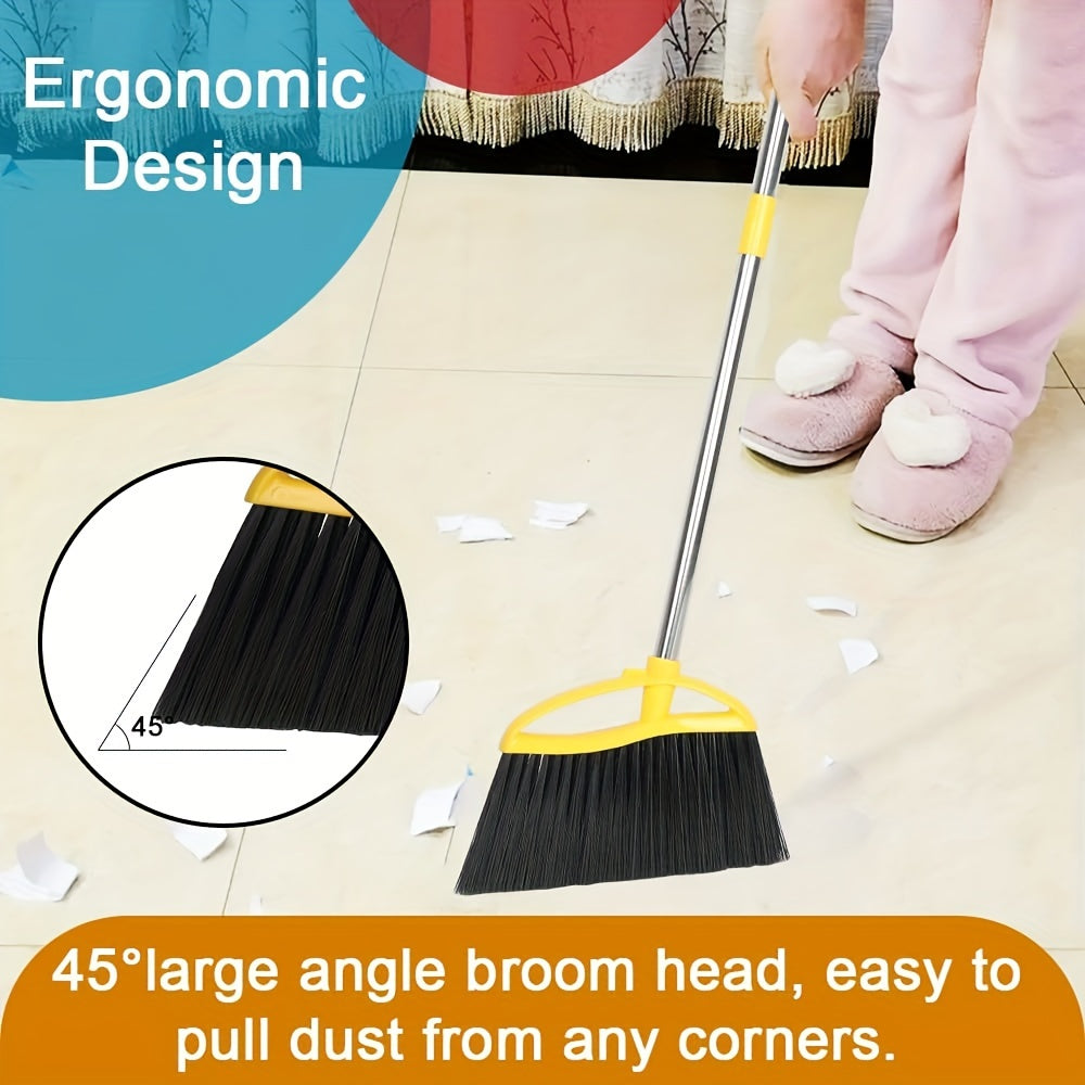 2pcs Soft Bristle Brooms for Hard Floors - Ideal for Bedroom, Bathroom, Kitchen & Living Room Cleaning, Yellow