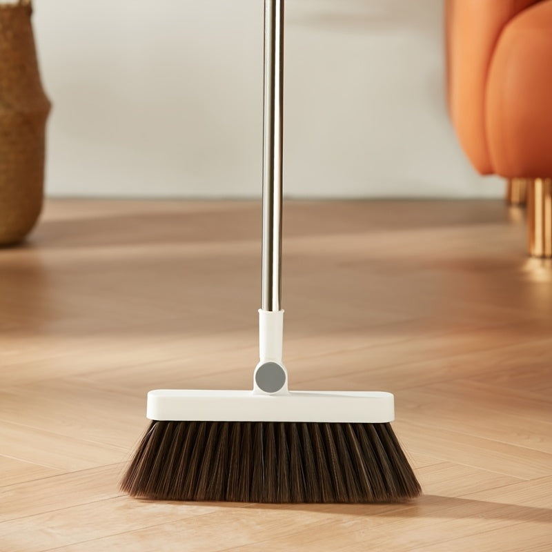 180° Rotating Broom with Adjustable Handle - 47.2 Inch Total Length, 120cm Stick Length, Ideal for Hard Floors in Living Room & Bedroom, Easy Ceiling Cleaning, White & Brown Bristles