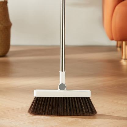 180° Rotating Broom with Adjustable Handle - 47.2 Inch Total Length, 120cm Stick Length, Ideal for Hard Floors in Living Room & Bedroom, Easy Ceiling Cleaning, White & Brown Bristles