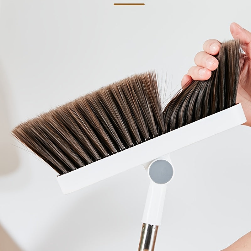 180° Rotating Broom with Adjustable Handle - 47.2 Inch Total Length, 120cm Stick Length, Ideal for Hard Floors in Living Room & Bedroom, Easy Ceiling Cleaning, White & Brown Bristles