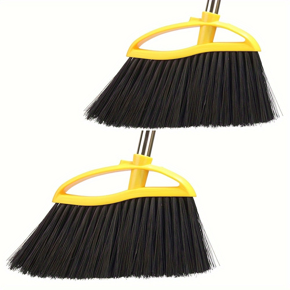2pcs Soft Bristle Brooms for Hard Floors - Ideal for Bedroom, Bathroom, Kitchen & Living Room Cleaning, Yellow