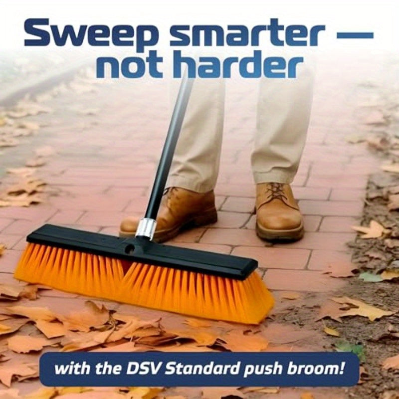 18" Heavy Duty Industrial Push Broom with 59.4" Extendable Steel Handle & 6-Row Stiff Orange Bristles - Durable Plastic Head for Concrete, Wood, Stone, Tile Floors - Indoor/Outdoor Commercial