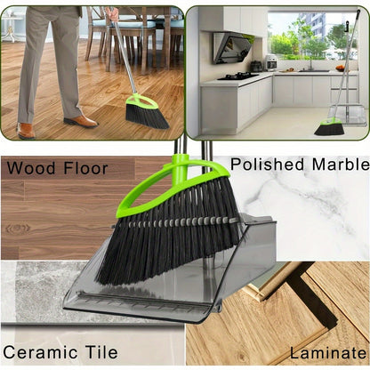 Soft Broom Soft Bristles Broom And Dustpan Set | Household Indoor Angle Broom with Standing Dust Pan, Combo Set for Room Kitchen Lobby Office, Grey