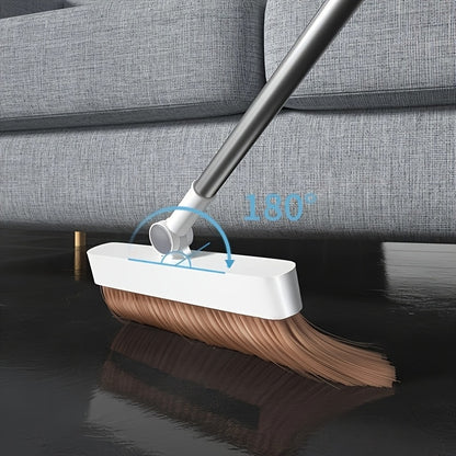 180° Rotating Broom with Adjustable Handle - 47.2 Inch Total Length, 120cm Stick Length, Ideal for Hard Floors in Living Room & Bedroom, Easy Ceiling Cleaning, White & Brown Bristles