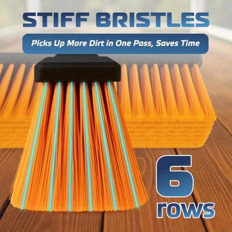 18" Heavy Duty Industrial Push Broom with 59.4" Extendable Steel Handle & 6-Row Stiff Orange Bristles - Durable Plastic Head for Concrete, Wood, Stone, Tile Floors - Indoor/Outdoor Commercial