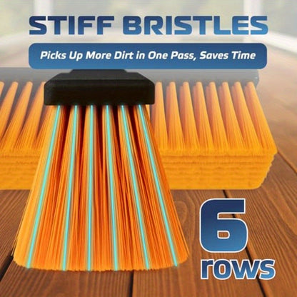 18" Heavy Duty Industrial Push Broom with 59.4" Extendable Steel Handle & 6-Row Stiff Orange Bristles - Durable Plastic Head for Concrete, Wood, Stone, Tile Floors - Indoor/Outdoor Commercial