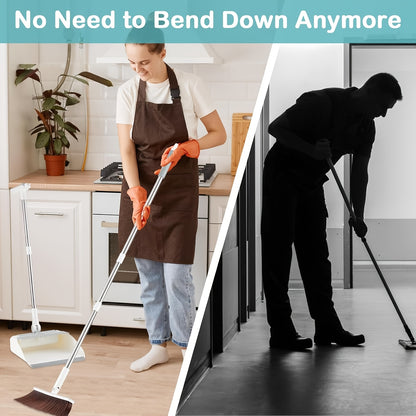 180° Rotating Broom with Adjustable Handle - 47.2 Inch Total Length, 120cm Stick Length, Ideal for Hard Floors in Living Room & Bedroom, Easy Ceiling Cleaning, White & Brown Bristles