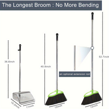 Soft Broom Soft Bristles Broom And Dustpan Set | Household Indoor Angle Broom with Standing Dust Pan, Combo Set for Room Kitchen Lobby Office, Grey