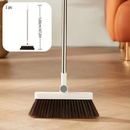 180° Rotating Broom with Adjustable Handle - 47.2 Inch Total Length, 120cm Stick Length, Ideal for Hard Floors in Living Room & Bedroom, Easy Ceiling Cleaning, White & Brown Bristles